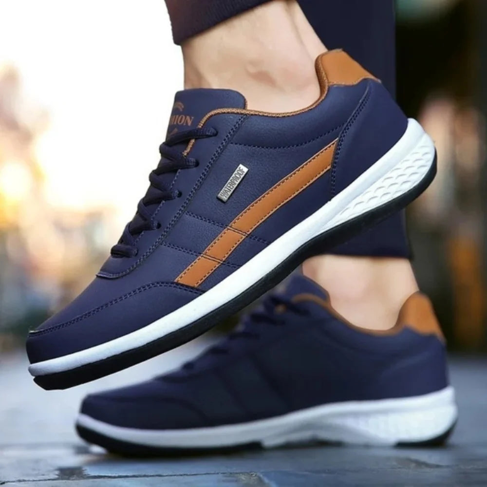 Men’s Sneakers | Textured Leather Lace-Up | Low-Top Contrast Panel