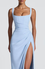 Maxi Dress | Draped Twill Corset Bodice | Adjustable Lace-Up Back