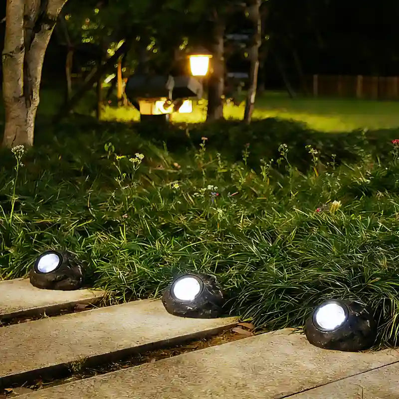 Solar Garden Spotlights | Stone-Look & IP65 Waterproof | Automatic Dusk Sensor