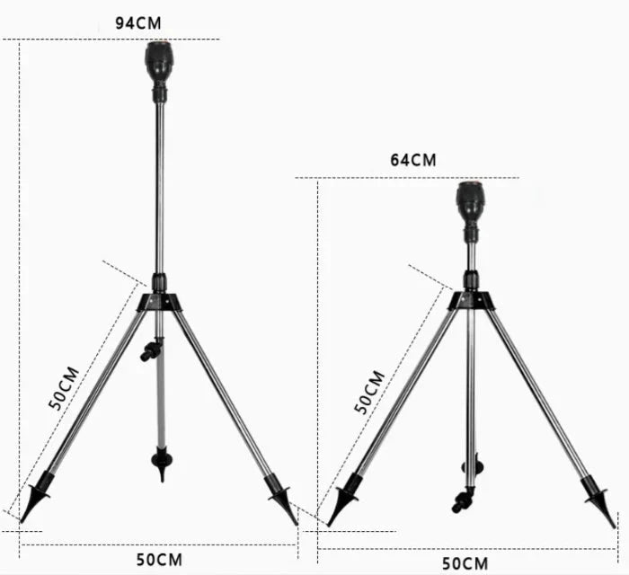Garden Sprinkler | Stainless Steel Tripod & 360° Rotating | 6–12 m Radius