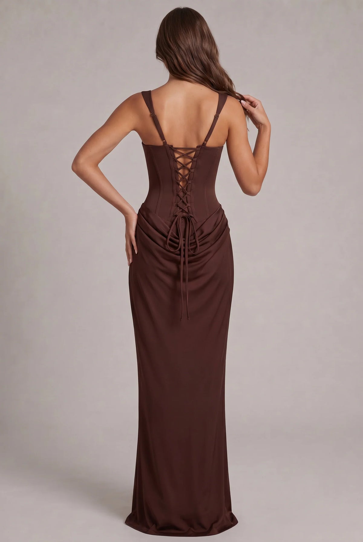 Maxi Dress | Boned Corset Bodice & Draped Lyocell Skirt | Adjustable Straps