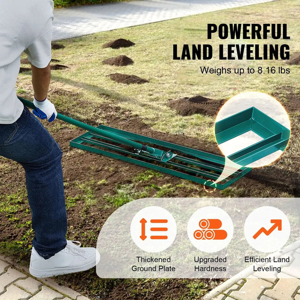 Lawn Leveling Rake | Wide Aluminum Base & Ergonomic Long Handle | 91 x 25 cm