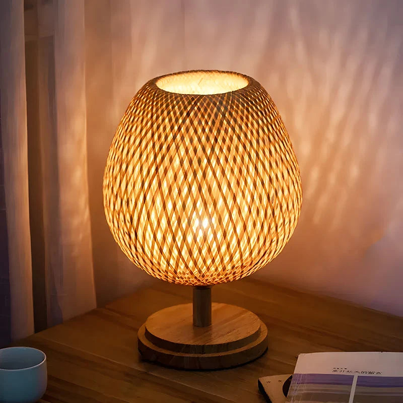 Bedside Lamp | Handwoven Rattan & Solid Wood | 1.8 m Cable
