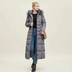 Puffer Coat | Long Quilted Faux Fur Hood | Belted Waist
