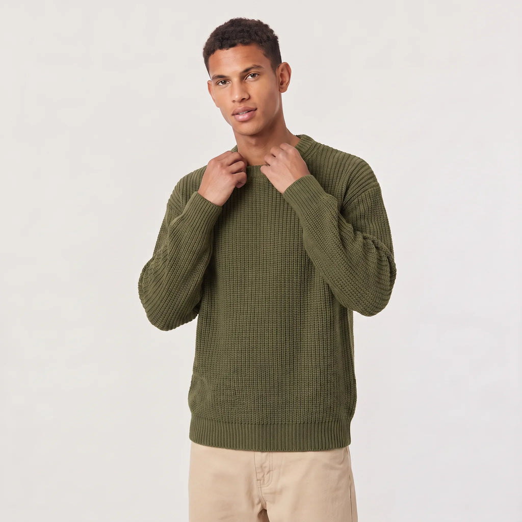 Men’s Sweater | Knitted Crew Neck & Rib-Knit Trim | Regular Fit