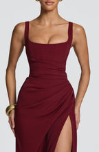 Maxi Dress | Draped Twill Corset Bodice | Adjustable Lace-Up Back