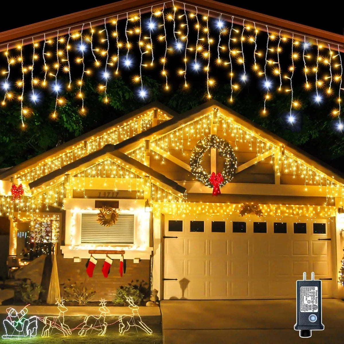 LED Icicle String Lights | Warm White Flickering | IP44 Waterproof