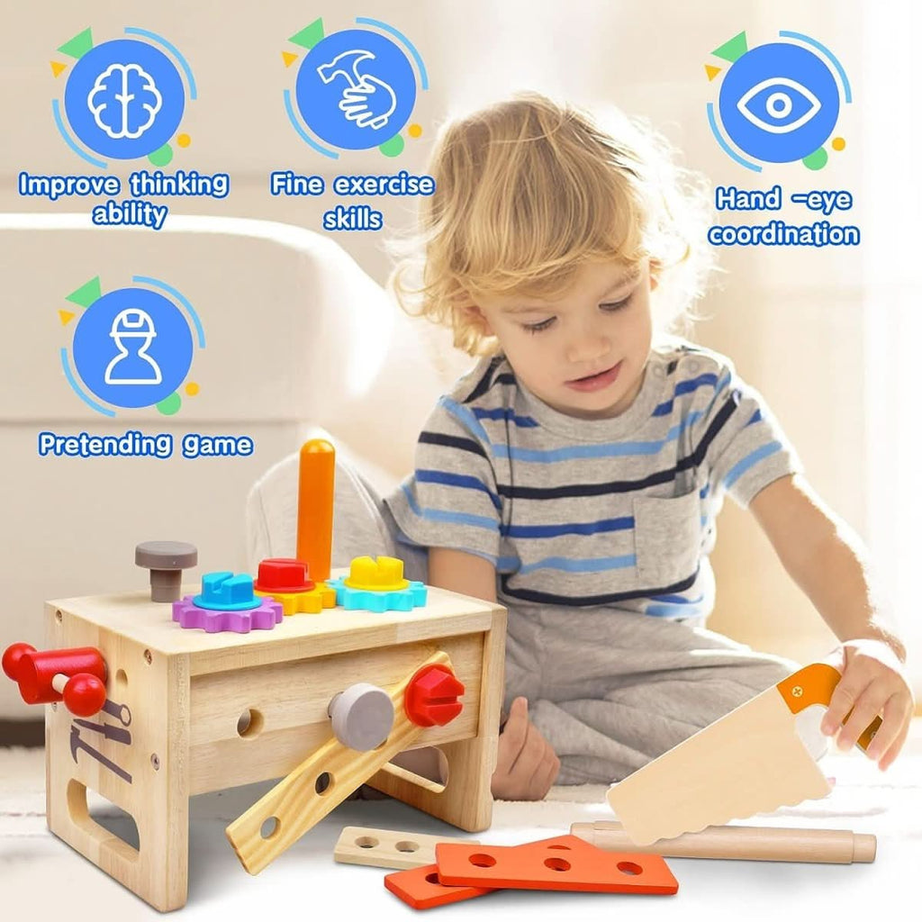 Wooden Tool Set for Kids | Multifunctional Workbench & Storage Box | 29-Piece Set