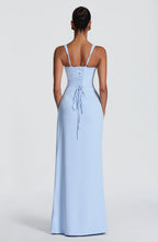 Maxi Dress | Draped Twill Corset Bodice | Adjustable Lace-Up Back
