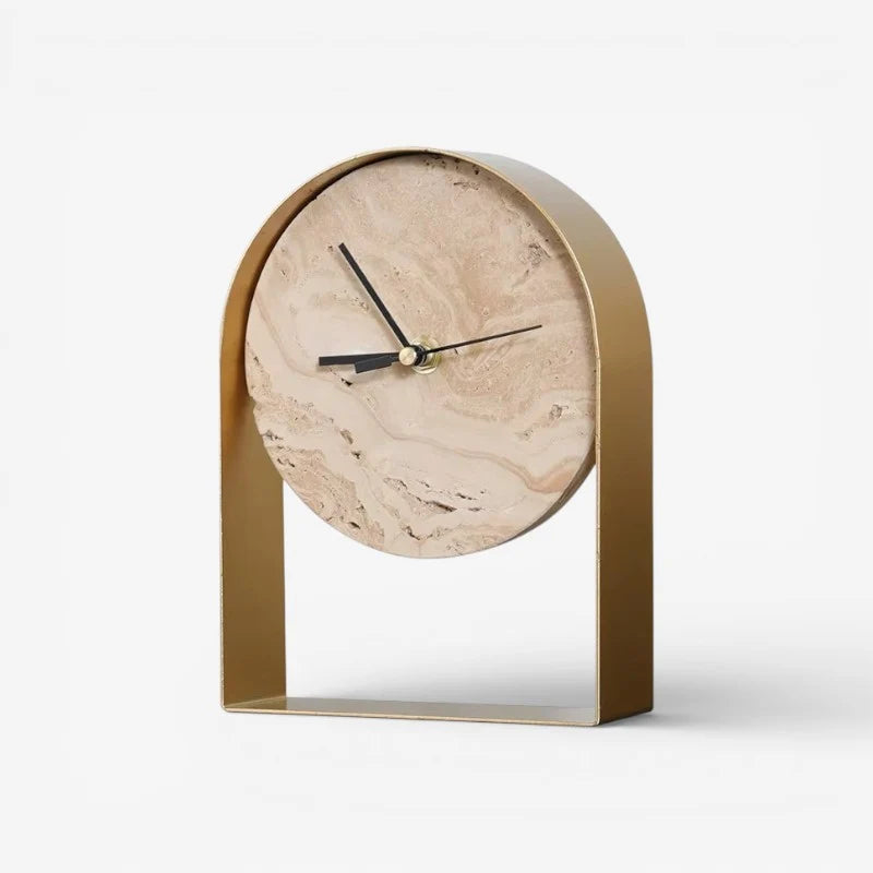 Table Clock | Decorative Stone Gold & Black | Indoor Use