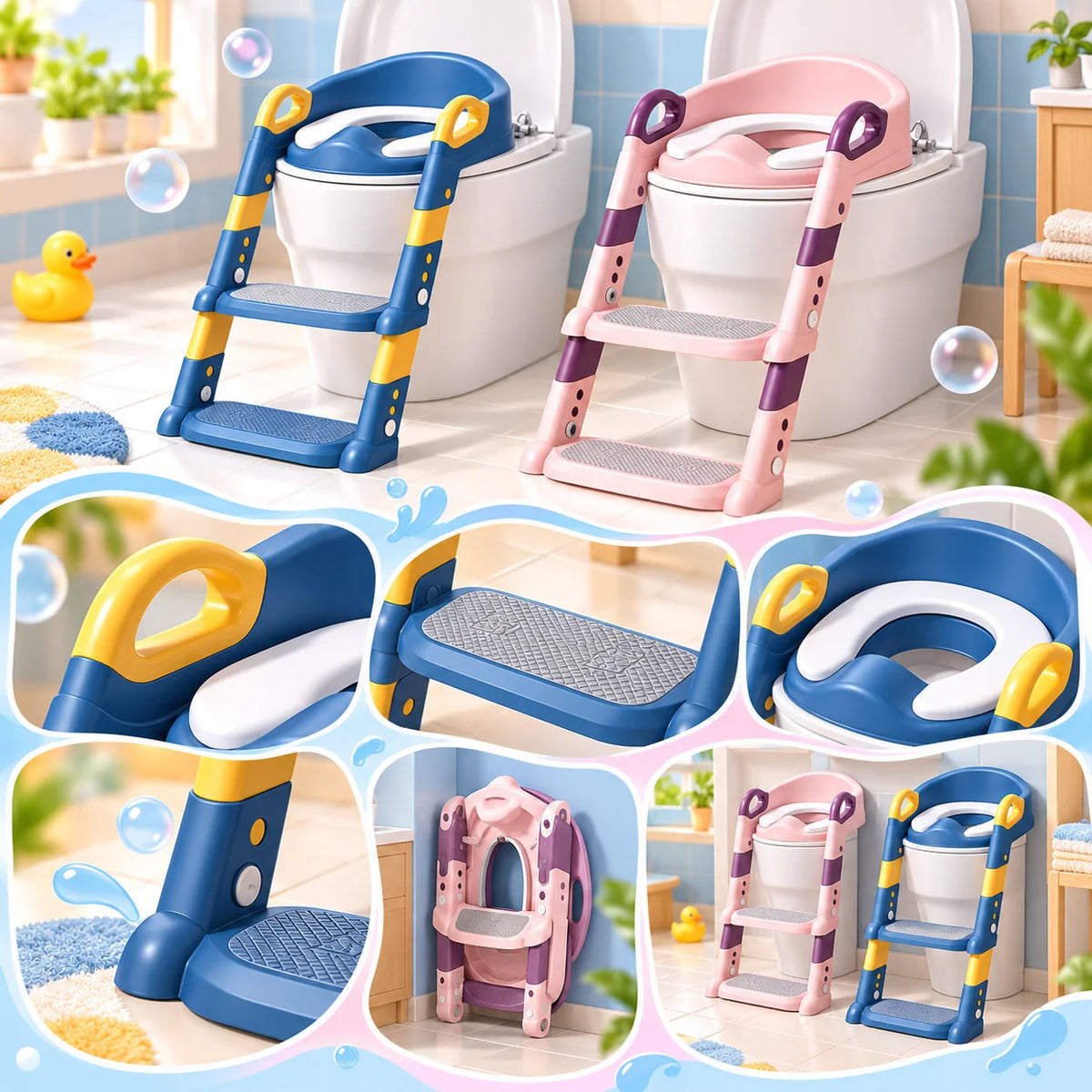 Potty Training Seat Ladder | Foldable & Space-Saving | Stable Step Stool Support