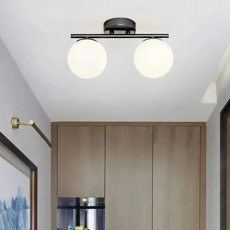 Ceiling Light | White Glass Globe & Gold Accents | 12W 3000K