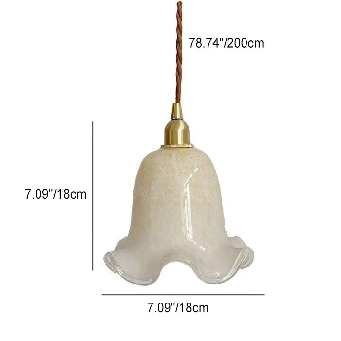 Pendant Light | Brass & Floral Glass Shade | 200 cm Cable