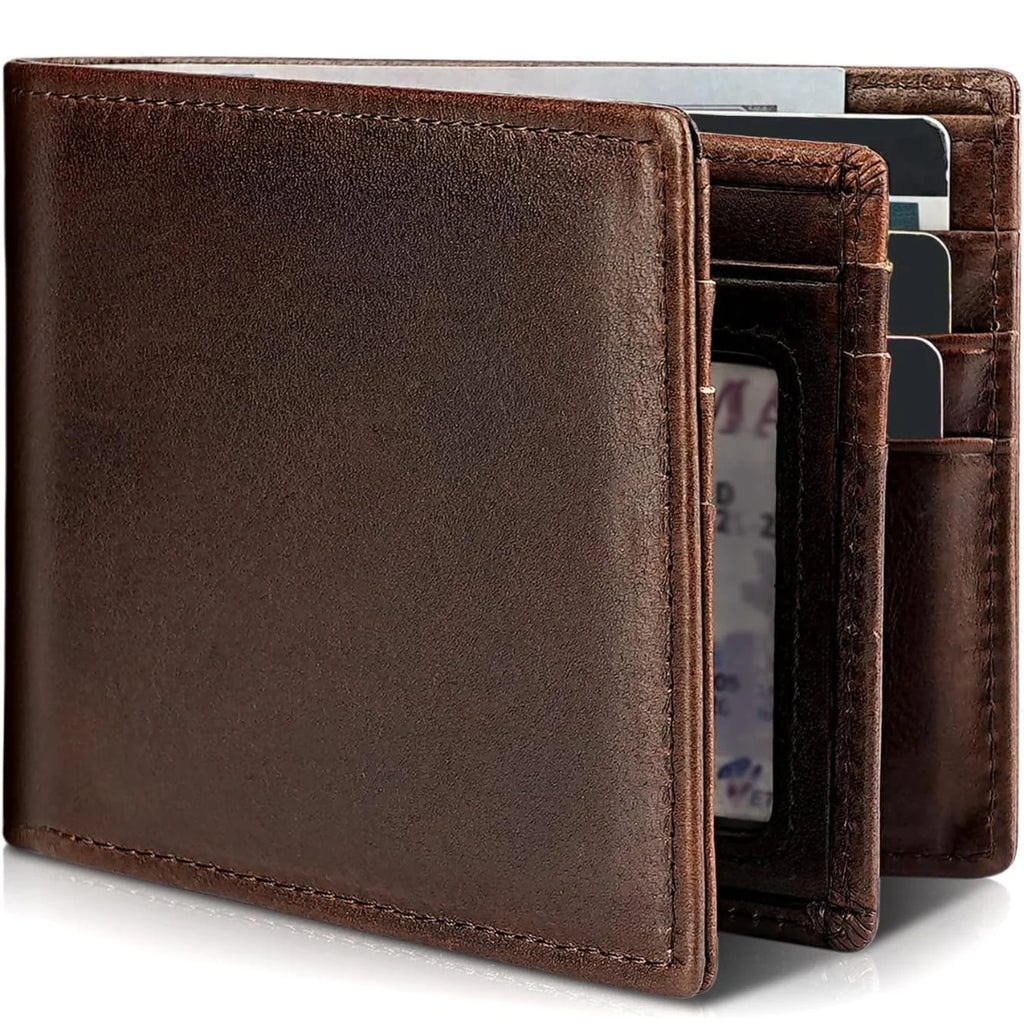 Men’s Wallet | RFID-Blocking Genuine Leather Slim Bifold | 13 Card Slots