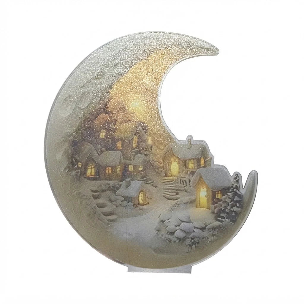 Winter Village Display | Acrylic Crescent Moon Design | 20 × 17 cm