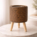 Plant Pot With Feet | Woven Basket & Wooden Feet | With Inner Insert