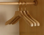 Wooden Hangers | Camphor Wood Wide-Shoulder & Non-Slip Flocked Rod | Set of 2