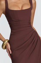 Maxi Dress | Draped Twill Corset Bodice | Adjustable Lace-Up Back