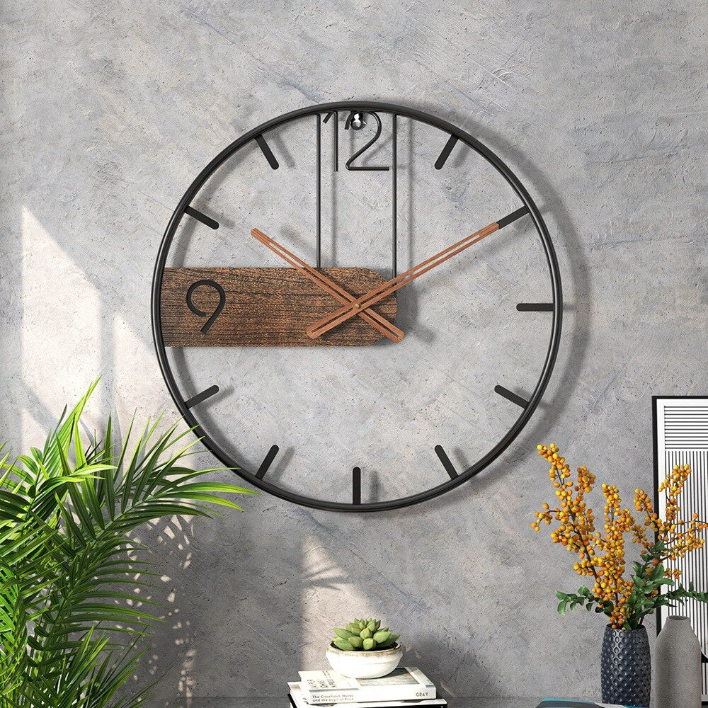 Wall Clock | Walnut Wood & Iron Frame Silent Quartz Movement