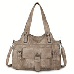 Tote Bag | Vintage Synthetic Leather | Multiple Pockets & Zip Closure