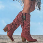 Knee-High Boots | Faux Suede Fringe Detail & Block Heel