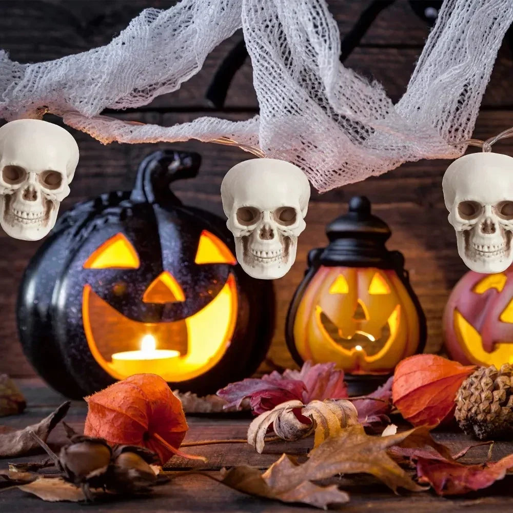 Mini Skull Decorations | White Skeletal Finish & Compact Tabletop | Set of 10