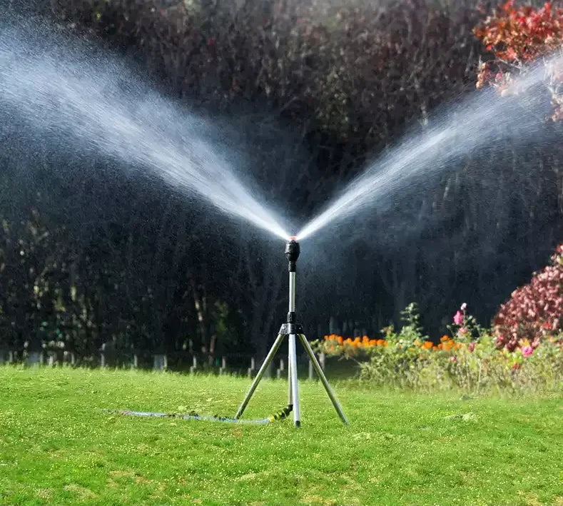 Garden Sprinkler | Stainless Steel Tripod & 360° Rotating | 6–12 m Radius