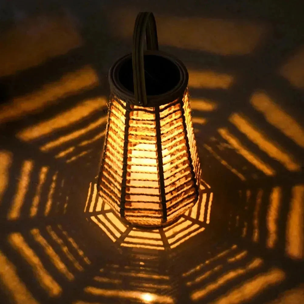 Outdoor Solar Lantern | Handwoven Rattan & Bamboo Waterproof IP44