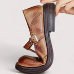 Mary Jane Flats | Soft Leather & Cushioned Insole | Adjustable Buckle Strap