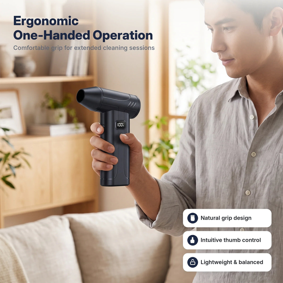Air Duster | 100,000 RPM Rechargeable | Built-In Light & Battery Display