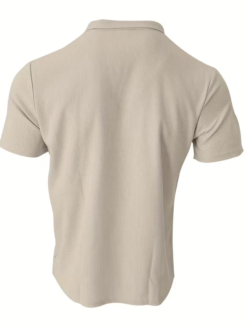 Men’s Polo Shirt | Short Sleeve V-Neck | Waffle Texture & Stretch Fabric
