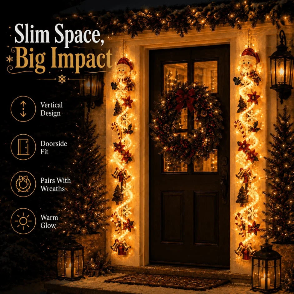 Christmas Door Hanger | Warm White Lights & Cordless | 70 cm