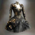 Mini Dress | Gothic Skeleton & Floral Appliqués | Long Sleeve