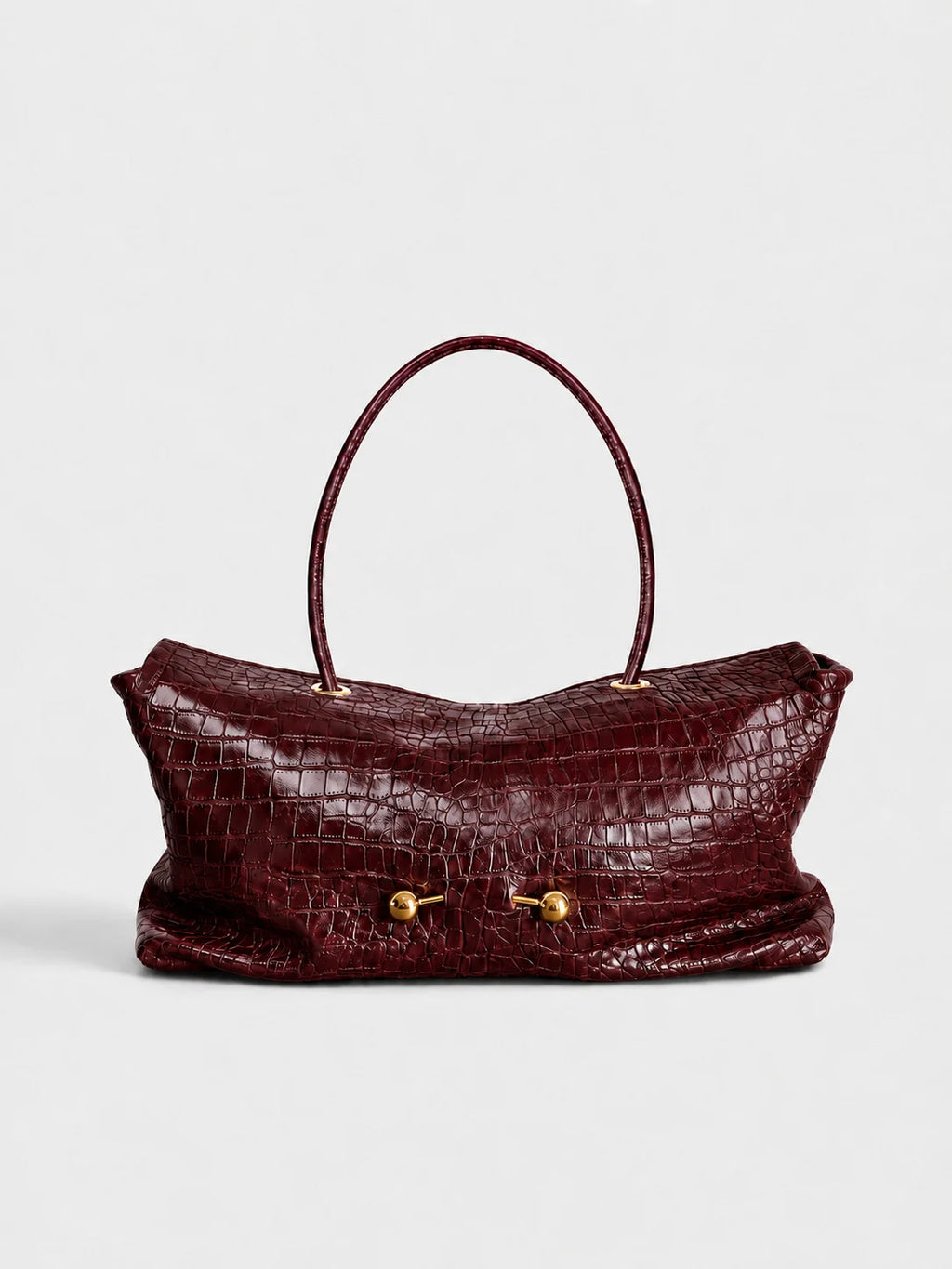 Shoulder Bag | Crocodile-Embossed Vegan Leather | Gold-Tone Hardware