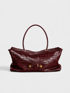 Shoulder Bag | Crocodile-Embossed Vegan Leather | Gold-Tone Hardware