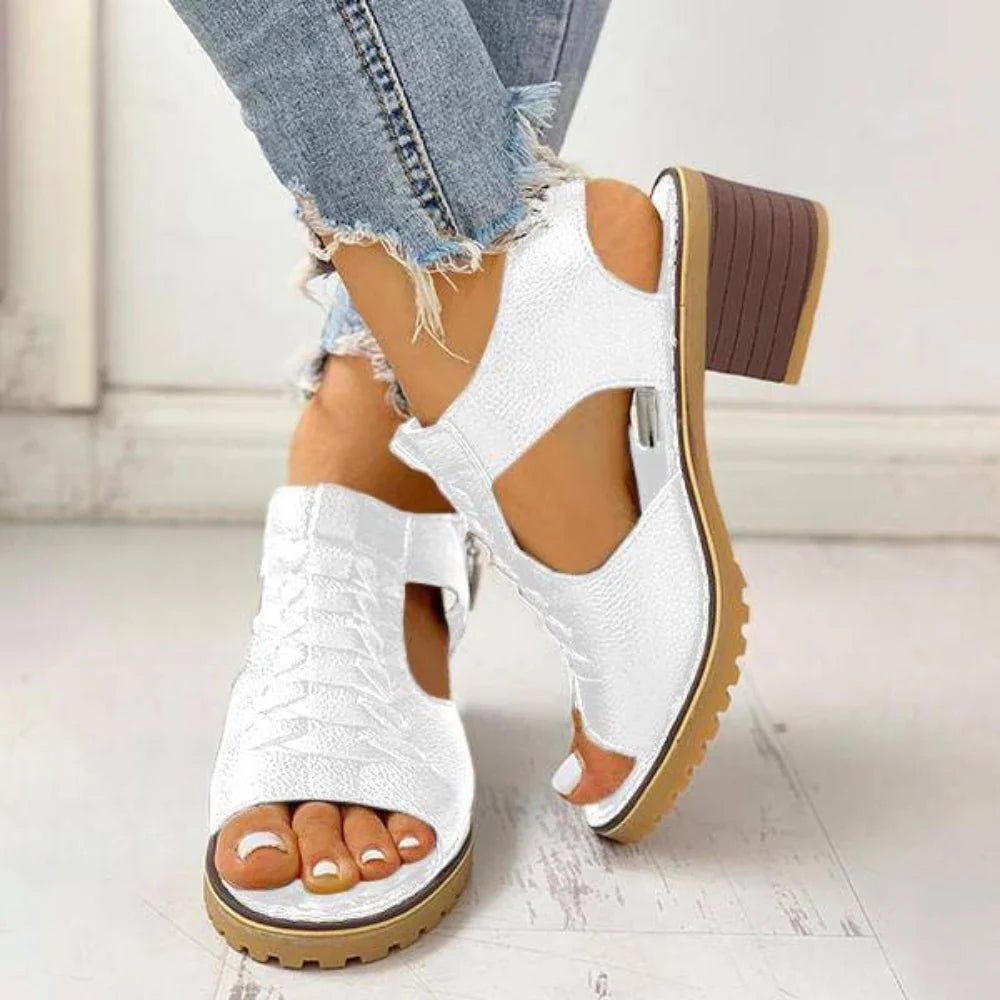 Chunky Heeled Sandals | Peep Toe & Side Zipper