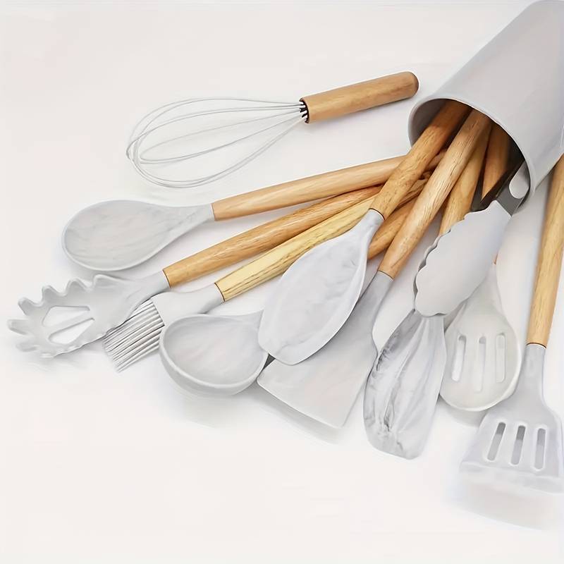 Kitchen Utensil Set | Heat-Resistant Silicone & Wooden Handles | 12-Piece