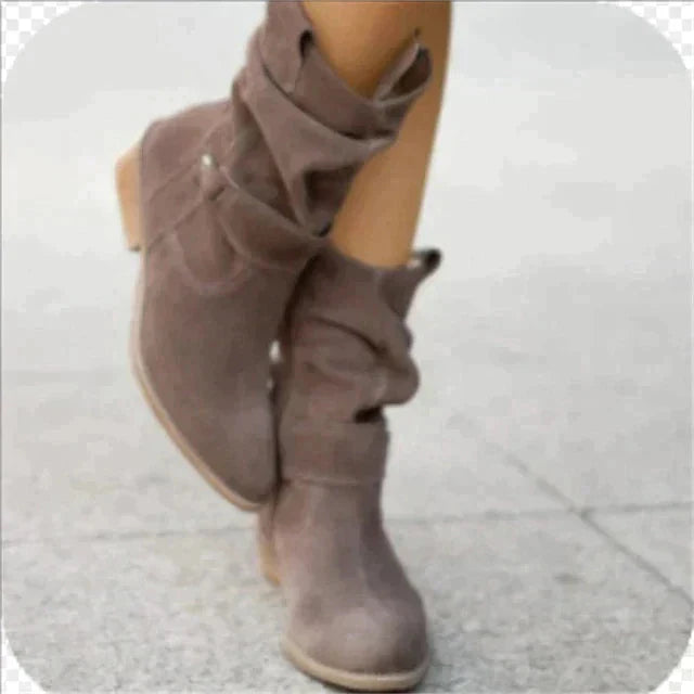 Ankle Boots | Suede Slouchy Shaft | Low Block Heel