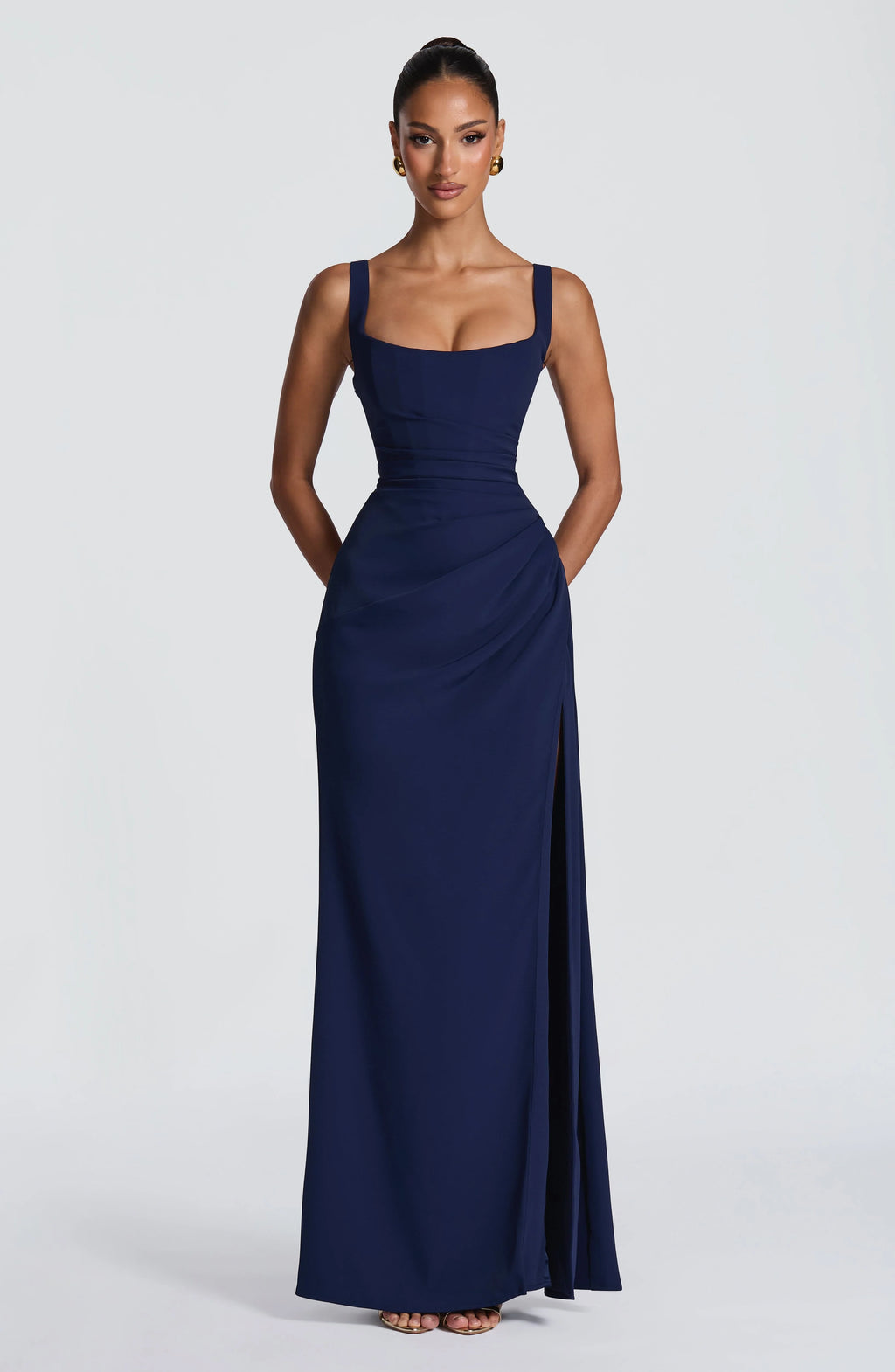 Maxi Dress | Draped Twill Corset Bodice | Adjustable Lace-Up Back