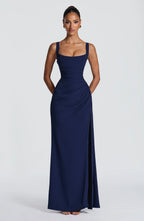 Maxi Dress | Draped Twill Corset Bodice | Adjustable Lace-Up Back