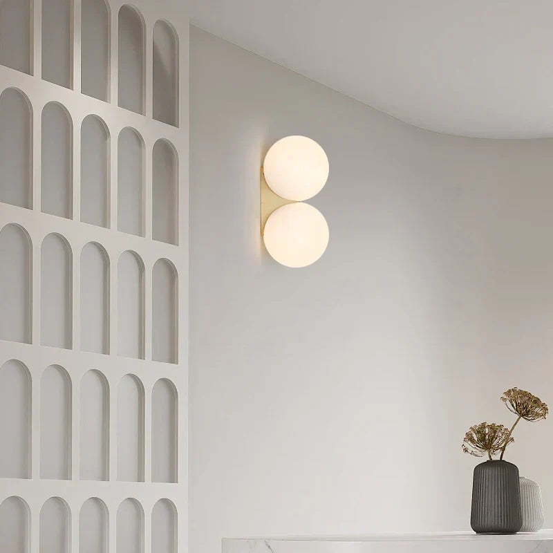 Wall Lamp | Gilded Finish & Two Glass Globes | 180° Rotatable Arm