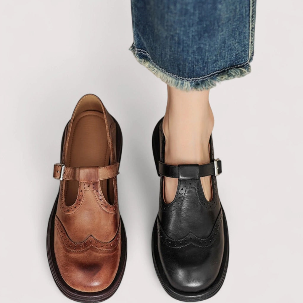Mary Jane Flats | Soft Leather & Cushioned Insole | Adjustable Buckle Strap