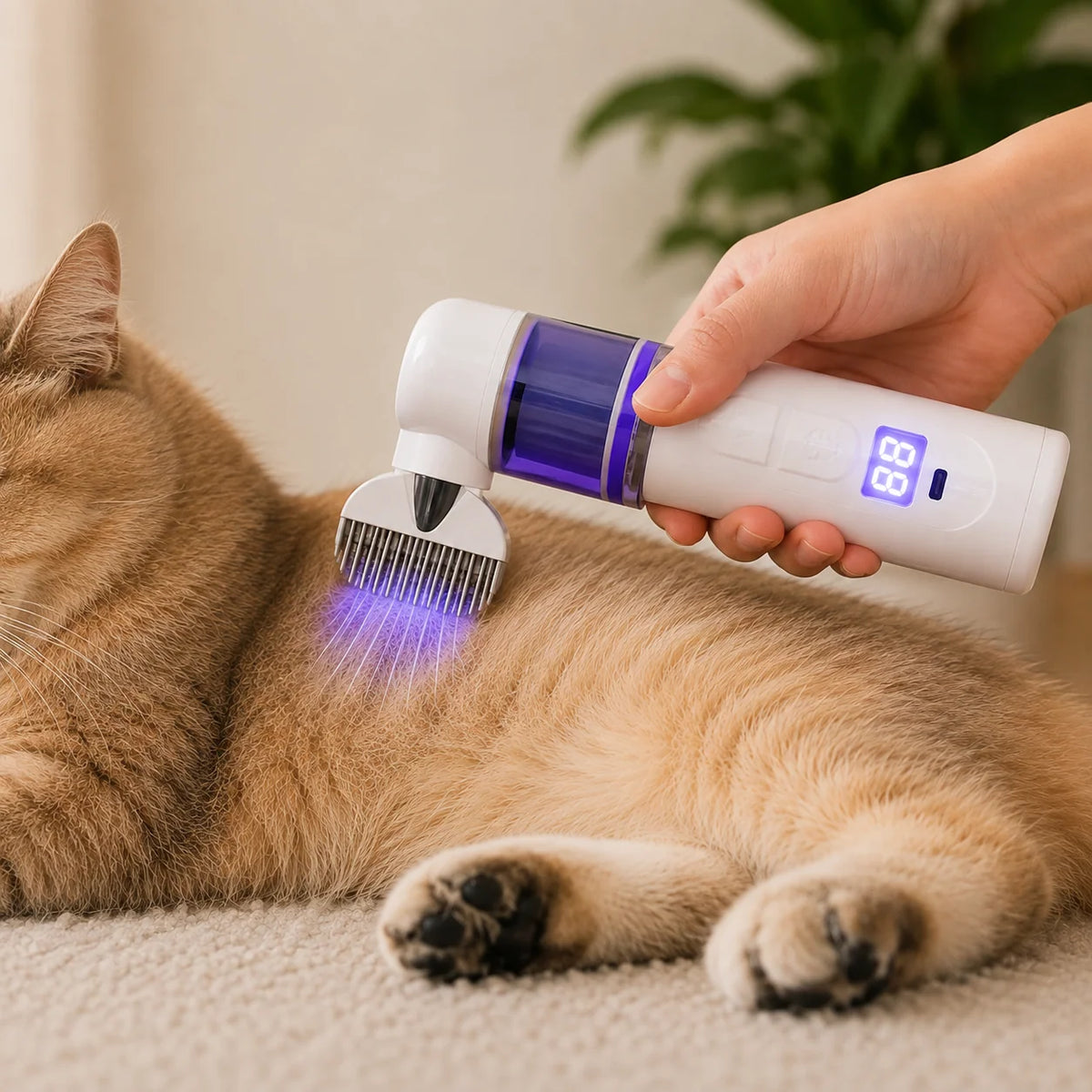 Electric Pet Grooming Comb | Vacuum Fur Collection & Detangling | 60-Minute Battery Life