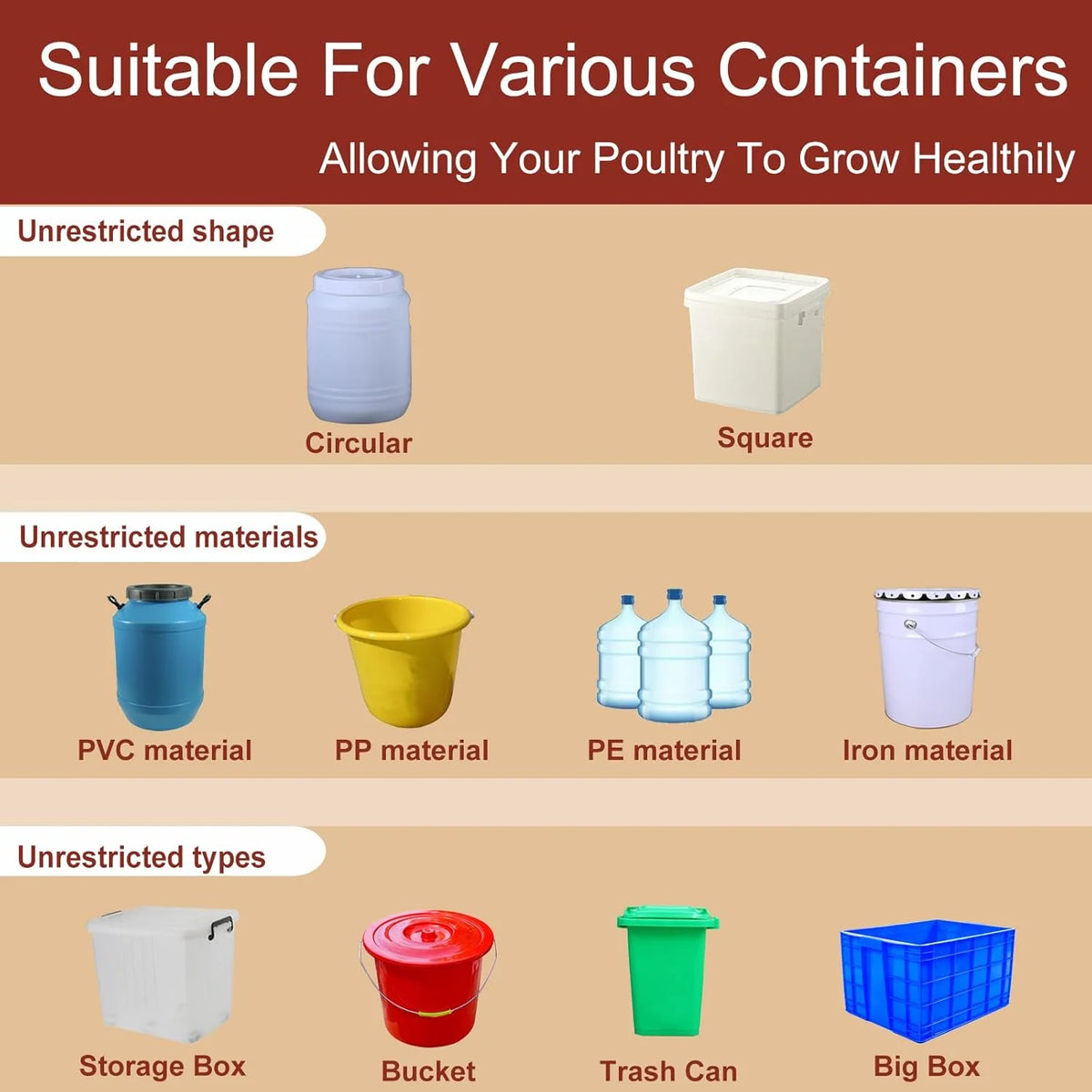Chicken Waterer | Gravity-Fed & Leak-Proof Deep Cups | Set of 10
