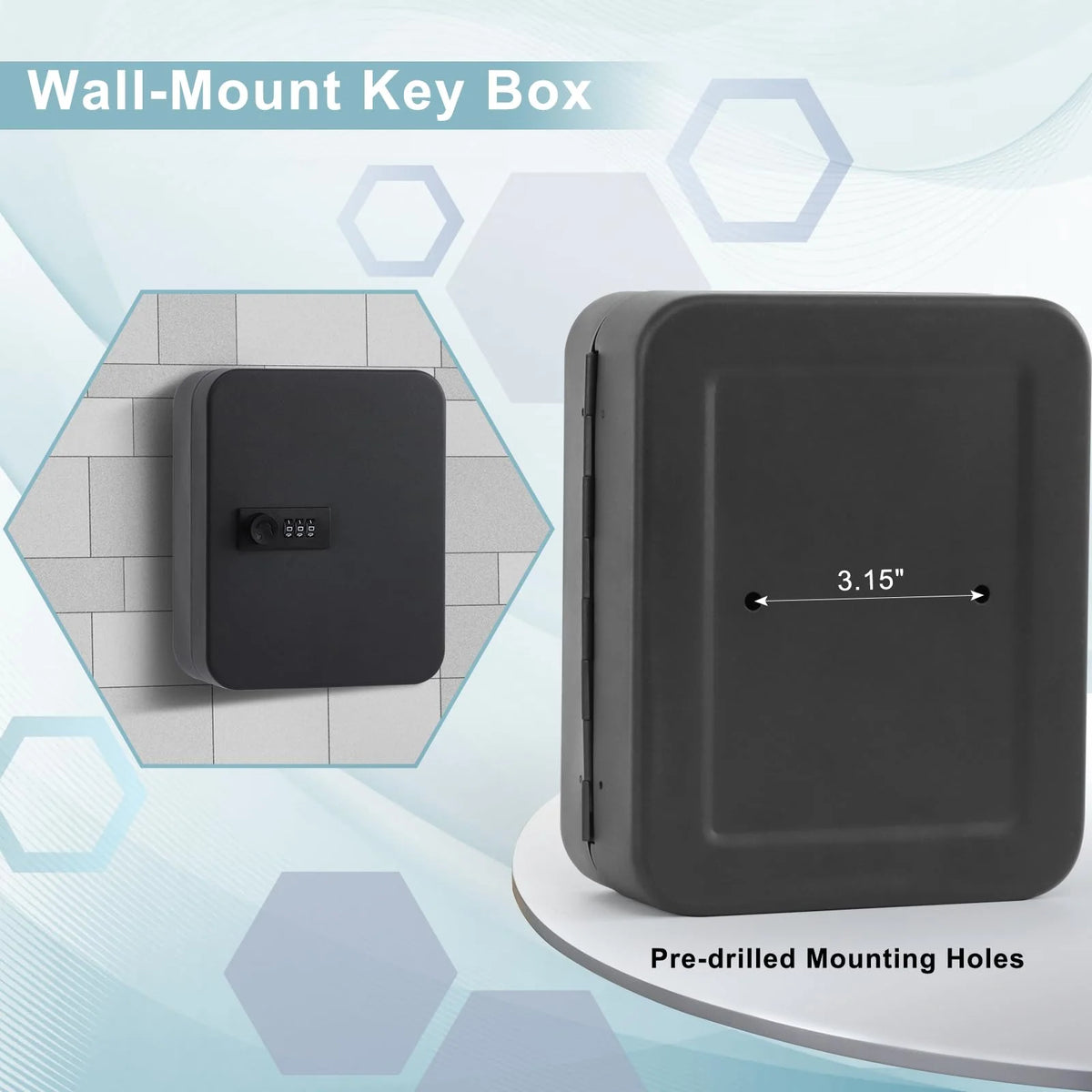 Key Cabinet | Wall-Mounted Iron With 3-Digit Combination Lock | 20 Hooks
