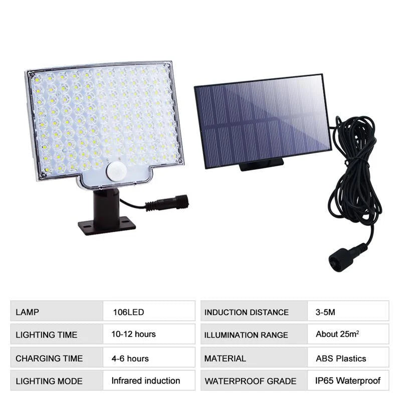 Outdoor Solar Light | 106-LED Motion Sensor & IP65 Weatherproof | 5m Cable