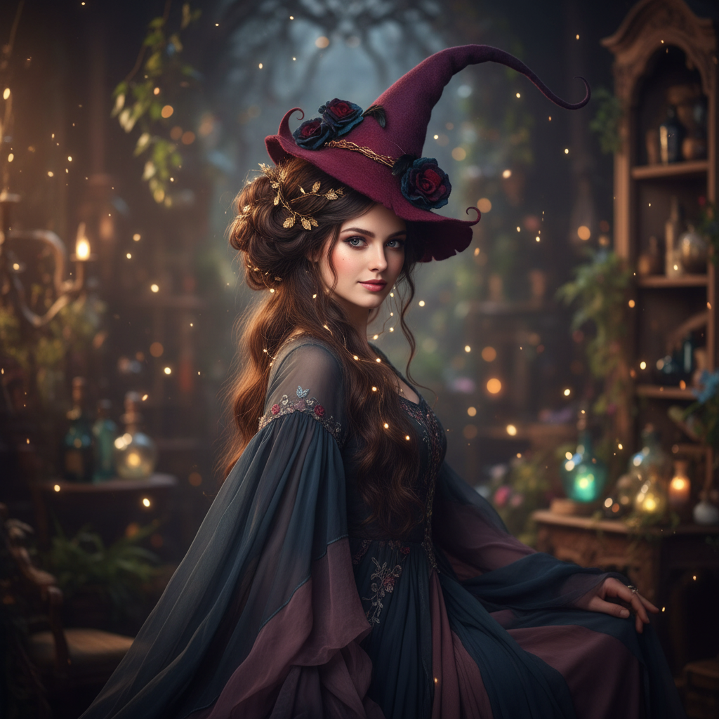 Witch Hat | Floral Design & Lightweight Adjustable Fit