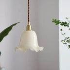 Pendant Light | Brass & Floral Glass Shade | 200 cm Cable