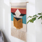 Macrame Wall Hanging | Handcrafted Cotton & Linen Geometric Fringe | 50 x 70 cm + 20 cm Fringe