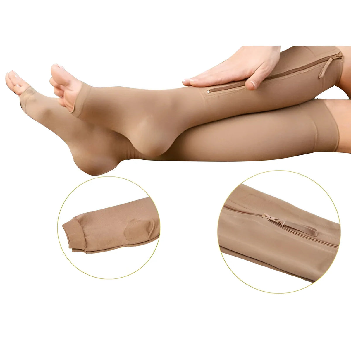 Compression Socks | Graduated 20-30 mmHg | Zippered Open Toe